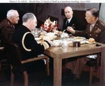 Leahy, left, and King, top right, in conference with Generals George C. Marshall, right, and Henry "Hap" Arnold, top left